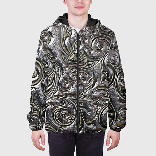 Мужская куртка Растительный орнамент - чеканка по серебру / 3D-Черный – фото 3