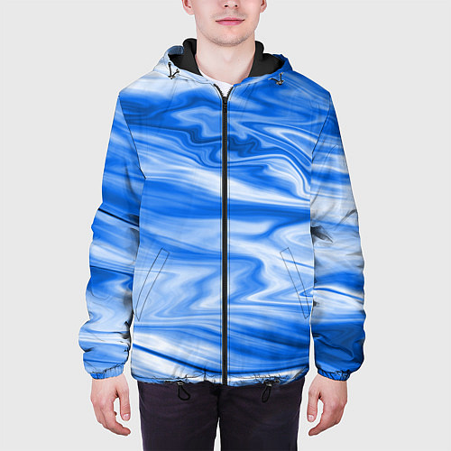 Мужская куртка Бело синий абстрактный фон Волны / 3D-Черный – фото 3