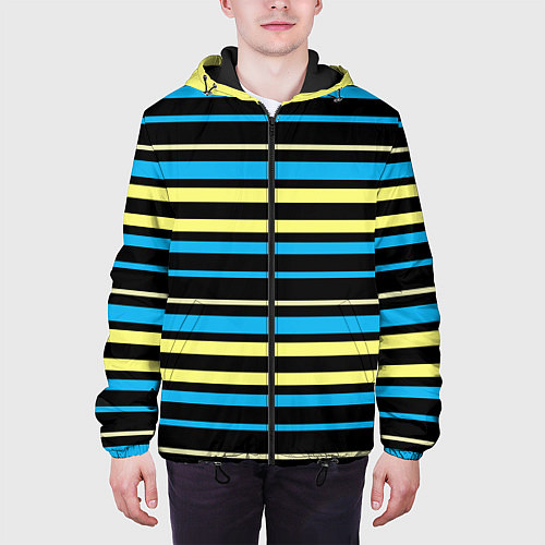 Мужская куртка Желто-голубые полосы на черном фоне / 3D-Черный – фото 3
