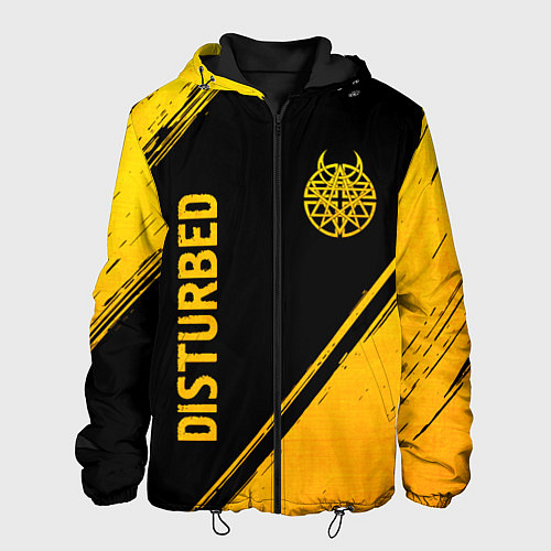 Мужская куртка Disturbed - gold gradient: символ и надпись вертик / 3D-Черный – фото 1