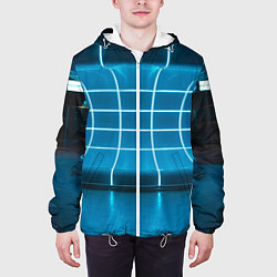 Куртка с капюшоном мужская Абстрактная панель неоновых голубых фонарей, цвет: 3D-белый — фото 2