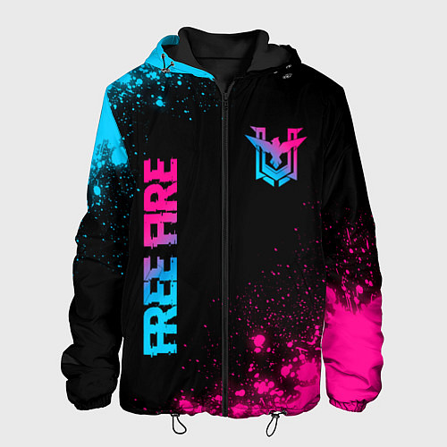 Мужская куртка Free Fire - neon gradient: символ и надпись вертик / 3D-Черный – фото 1