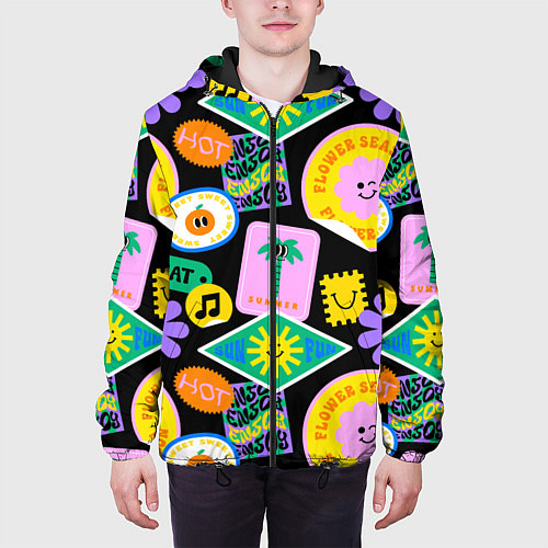 Мужская куртка Летние наклейки pop-art паттерн / 3D-Черный – фото 3