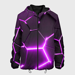 Куртка с капюшоном мужская Фиолетовые неоновые геометрические плиты, цвет: 3D-черный