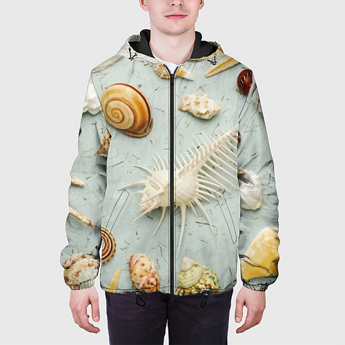 Мужская куртка Океанские ракушки и морские звёзды на песке / 3D-Черный – фото 3