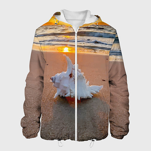 Мужская куртка Ракушка на песочном берегу тихого океана / 3D-Белый – фото 1