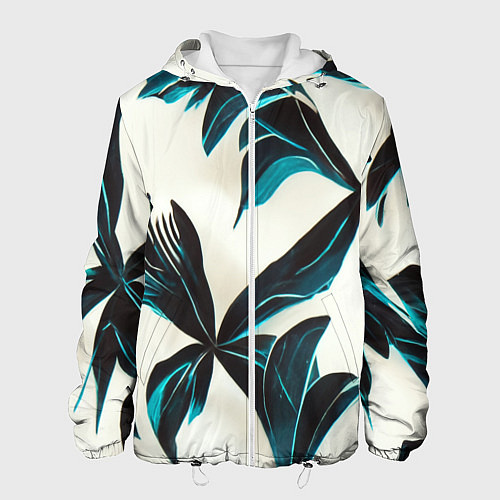 Мужская куртка Листья тропические тёмно-синие / 3D-Белый – фото 1