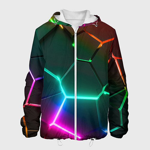 Мужская куртка Радужный градиент неоновые геометрические плиты / 3D-Белый – фото 1