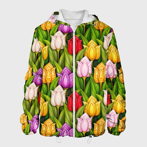 Мужская куртка Объемные разноцветные тюльпаны / 3D-Белый – фото 1