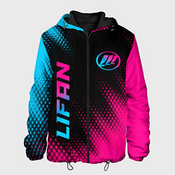 Куртка с капюшоном мужская Lifan - neon gradient: надпись, символ, цвет: 3D-черный