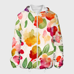 Куртка с капюшоном мужская Романтичные акварельные цветы, цвет: 3D-белый