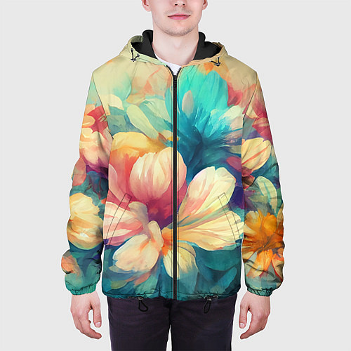 Мужская куртка Цветочный букет нарисованный маслом / 3D-Черный – фото 3