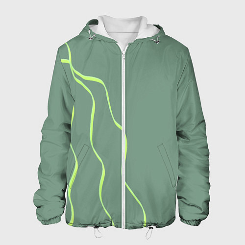 Мужская куртка Абстрактные зеленые линии на фоне цвета хаки / 3D-Белый – фото 1