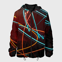 Куртка с капюшоном мужская Неоновые лучи на тёмной поверхности, цвет: 3D-черный