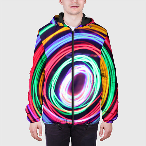 Мужская куртка Кругообразные абстрактные лучи / 3D-Черный – фото 3