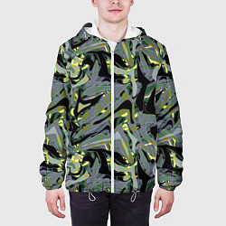 Куртка с капюшоном мужская Черный, серые, желтые каракули, цвет: 3D-белый — фото 2