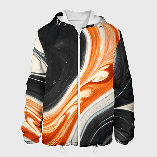 Мужская куртка Оранжевые разводы краски / 3D-Белый – фото 1