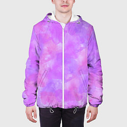 Куртка с капюшоном мужская Акварельная текстура в розовых тонах, цвет: 3D-белый — фото 2