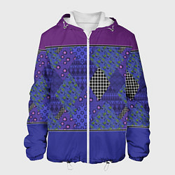 Куртка с капюшоном мужская Combined burgundy-blue pattern with patchwork, цвет: 3D-белый