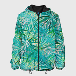 Куртка с капюшоном мужская Тропические листья на зеленом фоне, цвет: 3D-черный