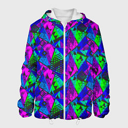Куртка с капюшоном мужская Неоновый абстрактный геометрический узор, цвет: 3D-белый