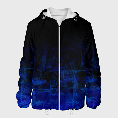 Мужская куртка Однотонный черный и темно синий гранжевый градиент / 3D-Белый – фото 1