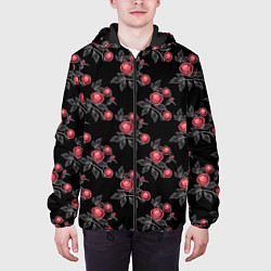 Куртка с капюшоном мужская Акварельные розы на черном, цвет: 3D-черный — фото 2