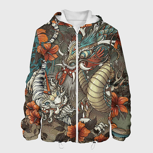 Мужская куртка Тигр и дракон мифические / 3D-Белый – фото 1