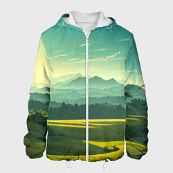 Куртка с капюшоном мужская Зелёная долина, пейзаж, цвет: 3D-белый