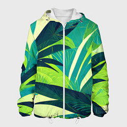 Куртка с капюшоном мужская Яркие тропические листья пальмы, цвет: 3D-белый
