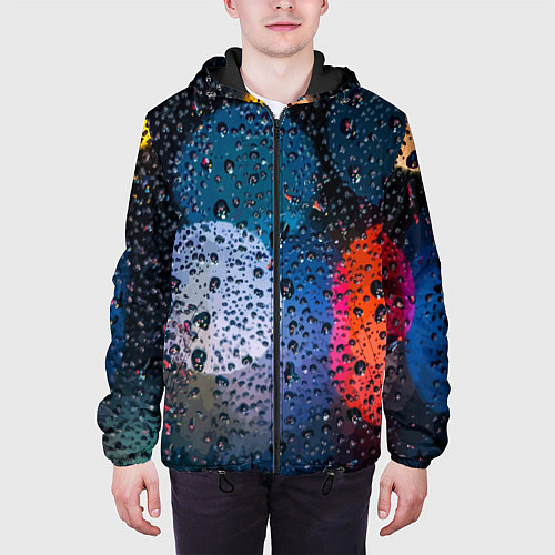 Мужская куртка Разноцветные огни сквозь дождевое стекло / 3D-Черный – фото 3