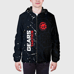 Куртка с капюшоном мужская Gears of War красно-белой лого на темном фоне, цвет: 3D-черный — фото 2