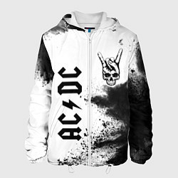 Куртка с капюшоном мужская AC DC и рок символ на светлом фоне, цвет: 3D-белый