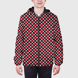 Куртка с капюшоном мужская Красно-черный клетчатый узор шотландка, цвет: 3D-черный — фото 2
