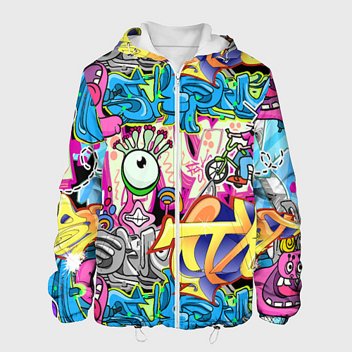 Мужская куртка Велосипедист и глаз граффити / 3D-Белый – фото 1