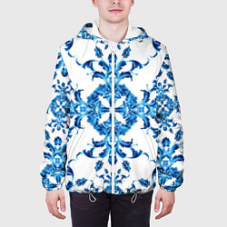 Куртка с капюшоном мужская Гжель синий узор, цвет: 3D-белый — фото 2