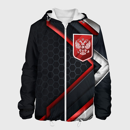 Мужская куртка Герб России - объемные пластины на фоне / 3D-Белый – фото 1