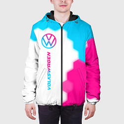 Куртка с капюшоном мужская Volkswagen neon gradient style: по-вертикали, цвет: 3D-черный — фото 2