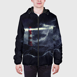 Куртка с капюшоном мужская Маяк и штормовое море в ночи, цвет: 3D-черный — фото 2