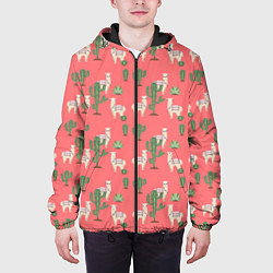 Куртка с капюшоном мужская Три забавных альпака среди кактусов, цвет: 3D-черный — фото 2