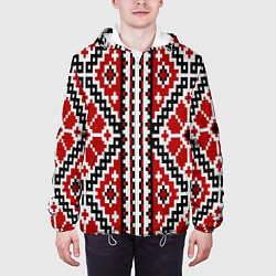 Куртка с капюшоном мужская Вышивка геометрический узор крест, цвет: 3D-белый — фото 2