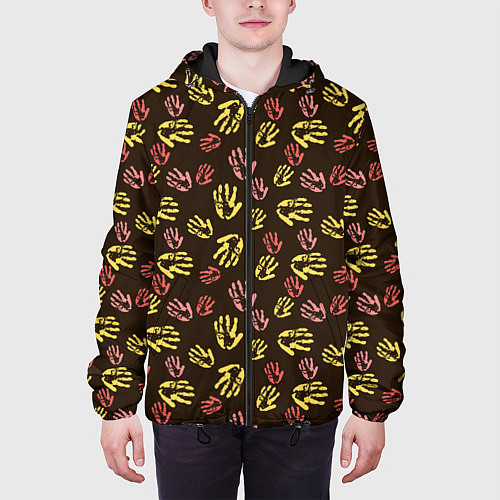 Мужская куртка Отпечатки рук разноцветные / 3D-Черный – фото 3