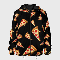 Куртка с капюшоном мужская Куски пиццы на черном фоне, цвет: 3D-черный