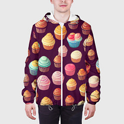 Куртка с капюшоном мужская Много нарисованных капкейков, цвет: 3D-белый — фото 2
