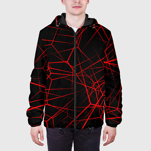 Мужская куртка Красные линии на черном фоне / 3D-Черный – фото 3