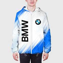 Куртка с капюшоном мужская Bmw синяя текстура, цвет: 3D-белый — фото 2