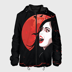 Куртка с капюшоном мужская Вампирша на фоне красной луны, цвет: 3D-черный