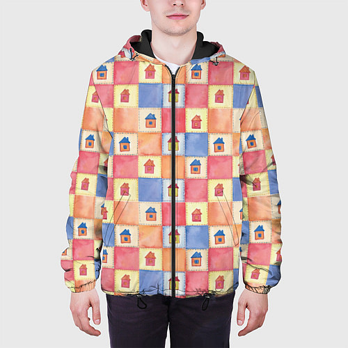 Мужская куртка Геометрический узор Домики / 3D-Черный – фото 3