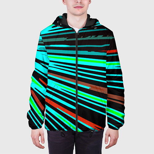 Мужская куртка Расходящиеся неоновые лучи / 3D-Черный – фото 3