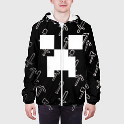 Куртка с капюшоном мужская Майкрафт паттерн - Криппер, цвет: 3D-белый — фото 2